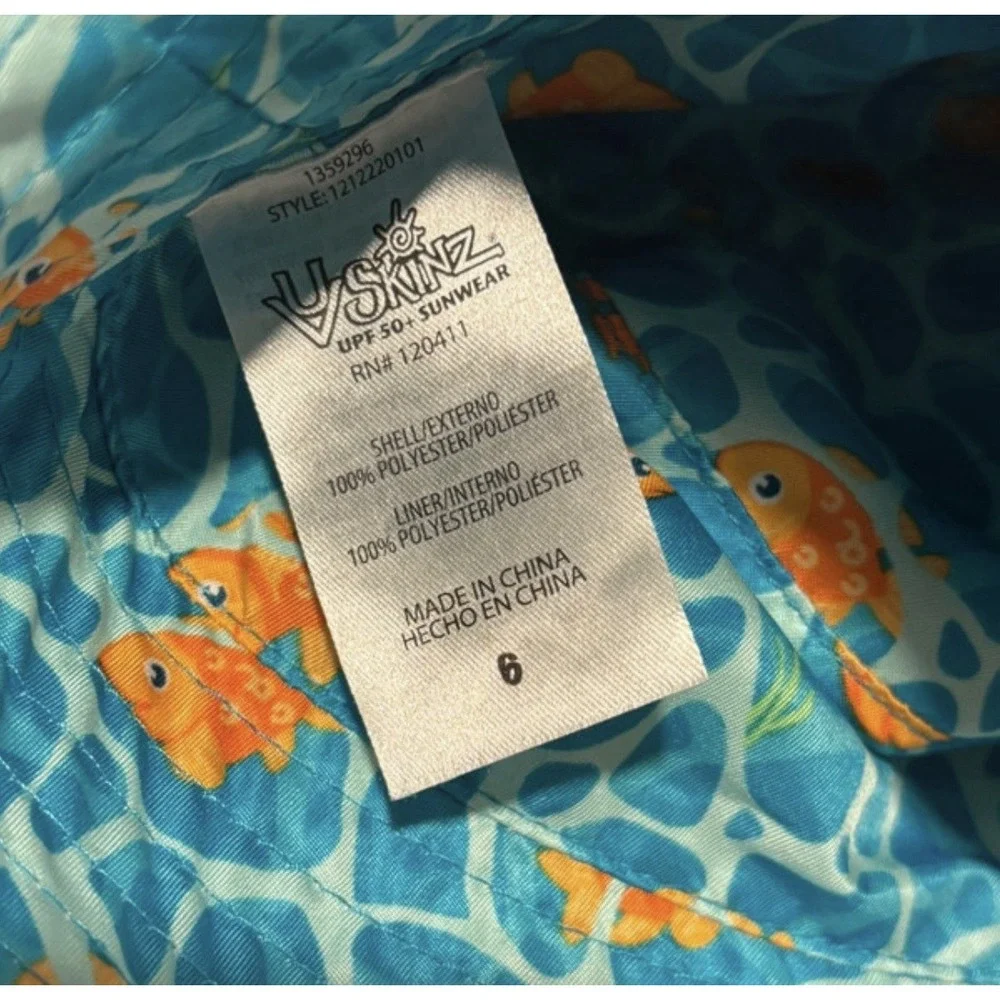 UV Skinz UPF 50+ Blue/Orange Fish Print Bucket Hat Size 6